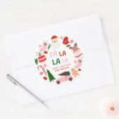 Sticker Rond Noël Fa La La Rouge et Vert (Enveloppe)