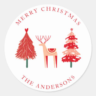 Sticker Rond Noël festif des rennes et des arbres scandinaves