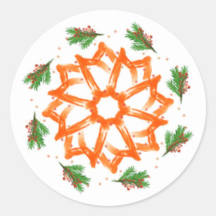 Sticker Rond Noël Festif Orange Floral