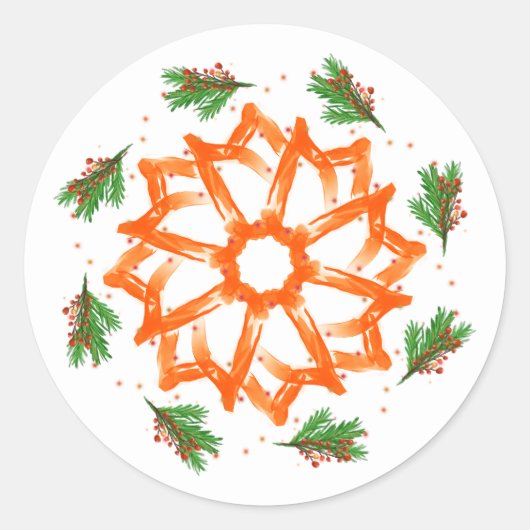 Sticker Rond Noël Festif Orange Floral (Devant)