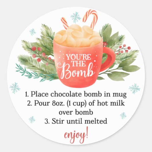 Sticker Rond Noël Fête de la bombe à chocolat chaud (Devant)