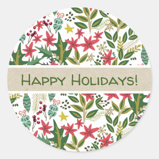 Sticker Rond Noël Fêtes Whimsical Floral Berries Favoriser (Devant)