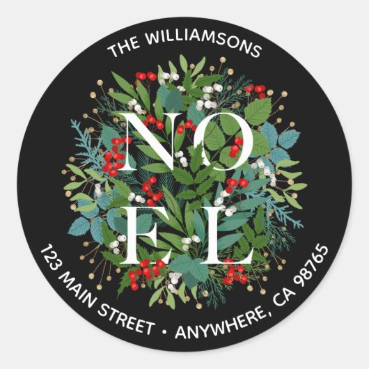 Sticker Rond NOEL Feuillage Baies Noël Adresse (Devant)