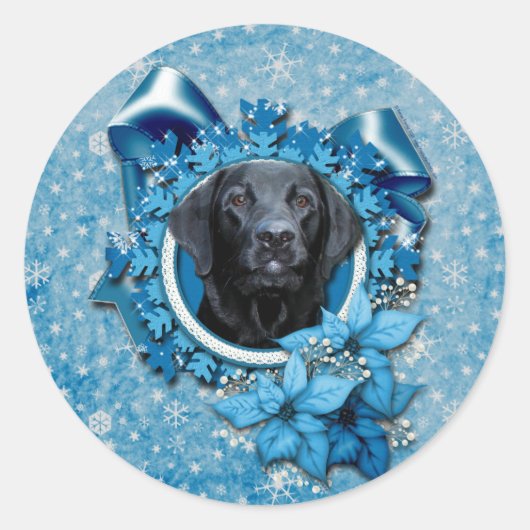 Sticker Rond Noël - Flocon de neige bleu - Labrador - Gaz noir (Devant)