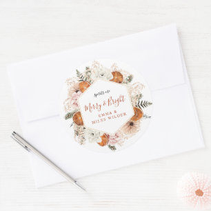 Sticker Rond Noël Floral Citrus Rustique Fêtes