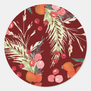 Sticker Rond Noël Florales Élégantes Fêtes
