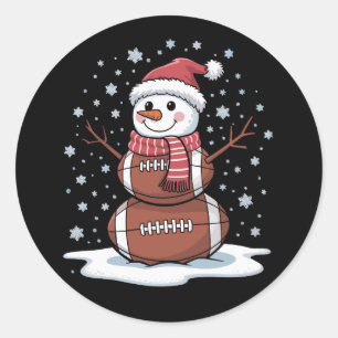 Sticker Rond Noël Football Américain Bonhomme de Neige Xmas Spo