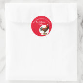 Sticker Rond Noël Fun Chicken Rooster Salutation Jaune (Sac)