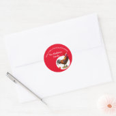 Sticker Rond Noël Fun Chicken Rooster Salutation Jaune (Enveloppe)
