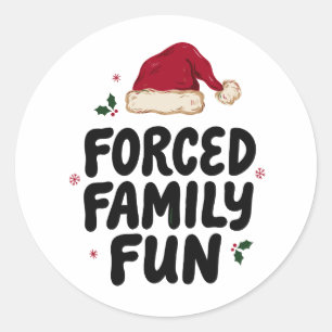Sticker Rond Noël Fun familial forcé Chapeau de Père Noël Baies