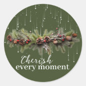 Sticker Rond Noël Garland et les étoiles de tir Chérir (Devant)