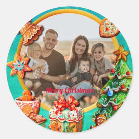 Sticker Rond Noël Gingerbread Candy House et Nouvel An (Devant)