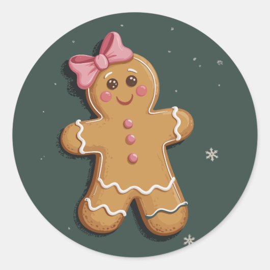 Sticker Rond Noël Gingerbread Girl Pink Bow Coquette (Devant)