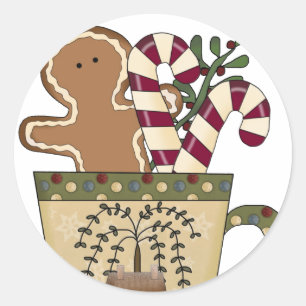 Sticker Rond Noël Gingerbread Salutations de vacances