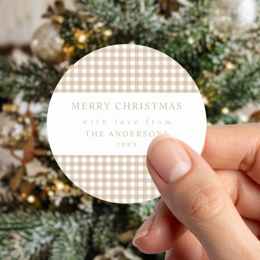 Sticker Rond Noël Gingham Beige