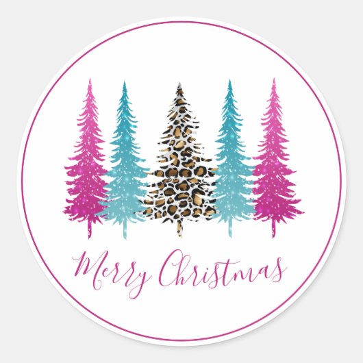 Sticker Rond Noël Glam Turquoise Rose (Devant)
