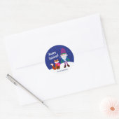 Sticker Rond Noël Gnome Fox Snowflakes Midnight Blue (Enveloppe)
