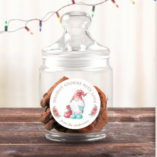 Sticker Rond Noël Gnome Holiday Cookie Exchange Monogramme