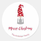 Sticker Rond Noël gnome rouge blanc nom de famille mignon (Devant)