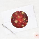 Sticker Rond Noël Golden Snowflakes sur Arrière - plan rouge (Enveloppe)