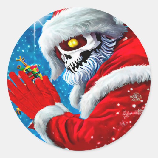 Sticker Rond Noël gothique Santa Claus Squelette monstre Art (Devant)