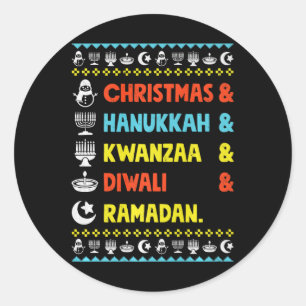 Sticker Rond Noël Hanoukka Kwanzaa Diwali Ramadan Funny Ug
