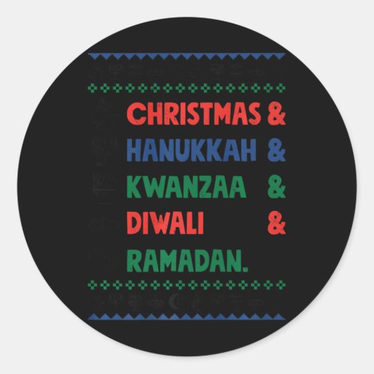 Sticker Rond Noël Hanoukka Kwanzaa Diwali Ramadan Funny Ug (Devant)