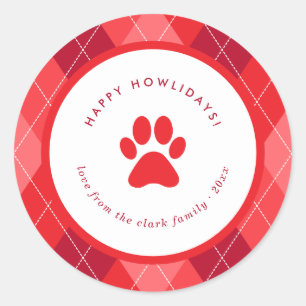 Sticker Rond Noël heureux de Howlidays d'empreinte de patte