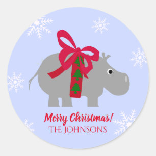 Sticker Rond Noël Hippopotame Hippopotame