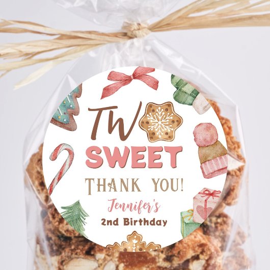 Sticker Rond Noël hiver 2e anniversaire fille mignonne biscuit