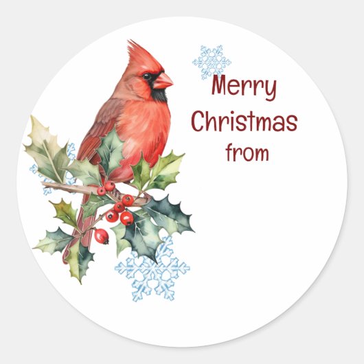 Sticker Rond Noël, hiver Cardinal Red Bird Berries Forest (Devant)