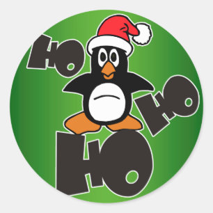Sticker Rond Noël - Ho Ho Ho Père Noël Pingouin 1
