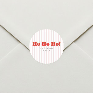 Sticker Rond Noël Ho Ho Ho Rayé Rouge