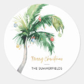 Sticker Rond Noël Holiday Palm Tree Nom de famille (Devant)