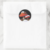 Sticker Rond Noël Holly Avec Champignons Rouges, Neige (Sac)