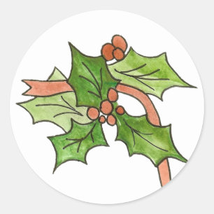 Sticker Rond Noël Holly et Berries