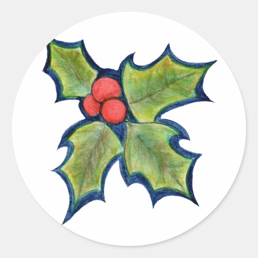 Sticker Rond Noël Holly Feuilles, Berries rouges (Devant)