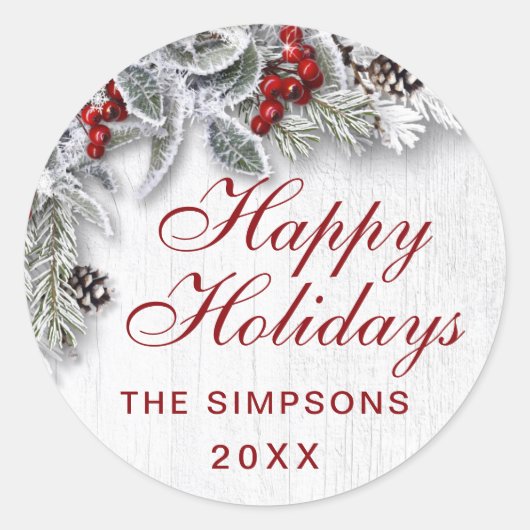 Sticker Rond Noël Holly Pine Rustique Vacances Envelolpe Seal (Devant)