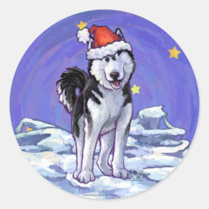 Sticker Rond Noël Husky