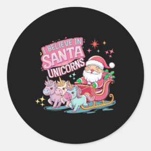 Sticker Rond Noël Je Crois En Santa Et Licornes Drôle Xm