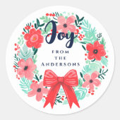 Sticker Rond Noël Joie Bow Wreath Blue Holiday (Devant)