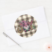 Sticker Rond Noël Joy Nordic Gnome Plaid Girly (Enveloppe)