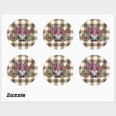 Sticker Rond Noël Joy Nordic Gnome Plaid Girly (Feuille)