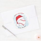 Sticker Rond Noël Joyeux du baseball de Santa Hat (Enveloppe)