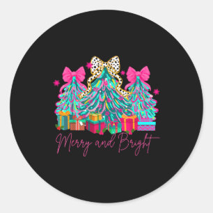 Sticker Rond Noël Joyeux et Lumineux Nœud Coquette Arbre de Noë