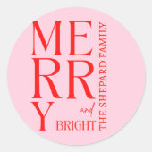 Sticker Rond Noël Joyeux et rose rouge vif 2025 (Devant)