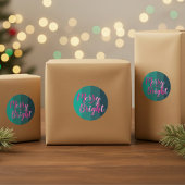 Sticker Rond Noël Joyeux et rose vert clair