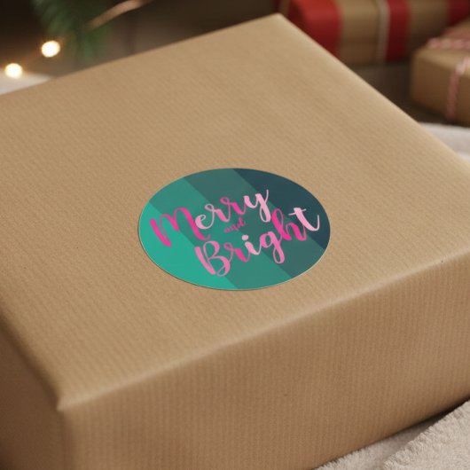 Sticker Rond Noël Joyeux et rose vert clair