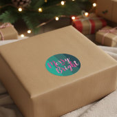 Sticker Rond Noël Joyeux et rose vert clair