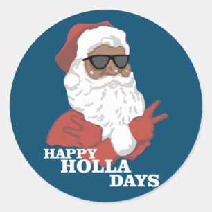 Sticker Rond Noël Joyeux Holla Days Africain-Américain